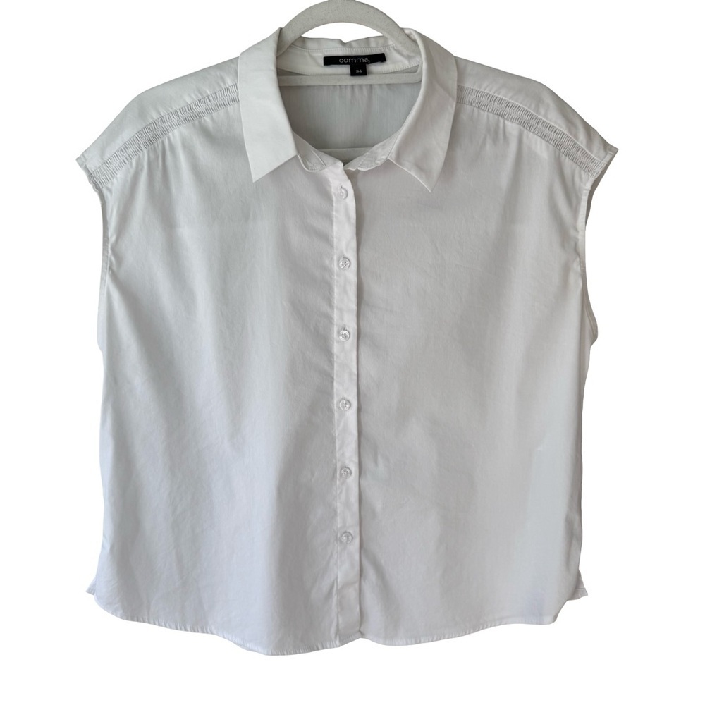 Comma White Sleeveless Button-Down Shirt Size 34 4 Minimalist Office Work Woven
